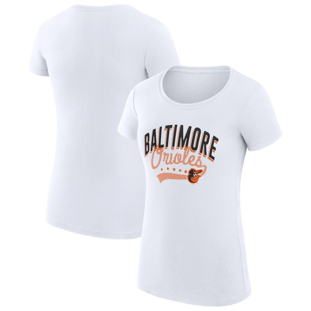 White Baltimore Orioles G-III 4Her by Carl Banks Women's Super-Slim Fit Lightweight Filigree Team T-Shirt