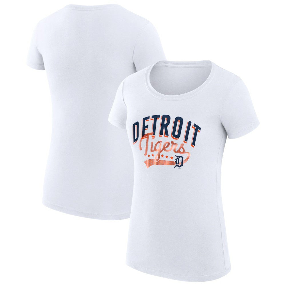 White Detroit Tigers G-III 4Her by Carl Banks Women's Super-Slim Fit Lightweight Filigree Team T-Shirt