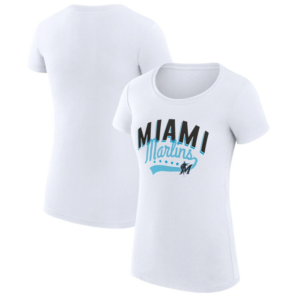 White Miami Marlins G-III 4Her by Carl Banks Women's Super-Slim Fit Lightweight Filigree Team T-Shirt