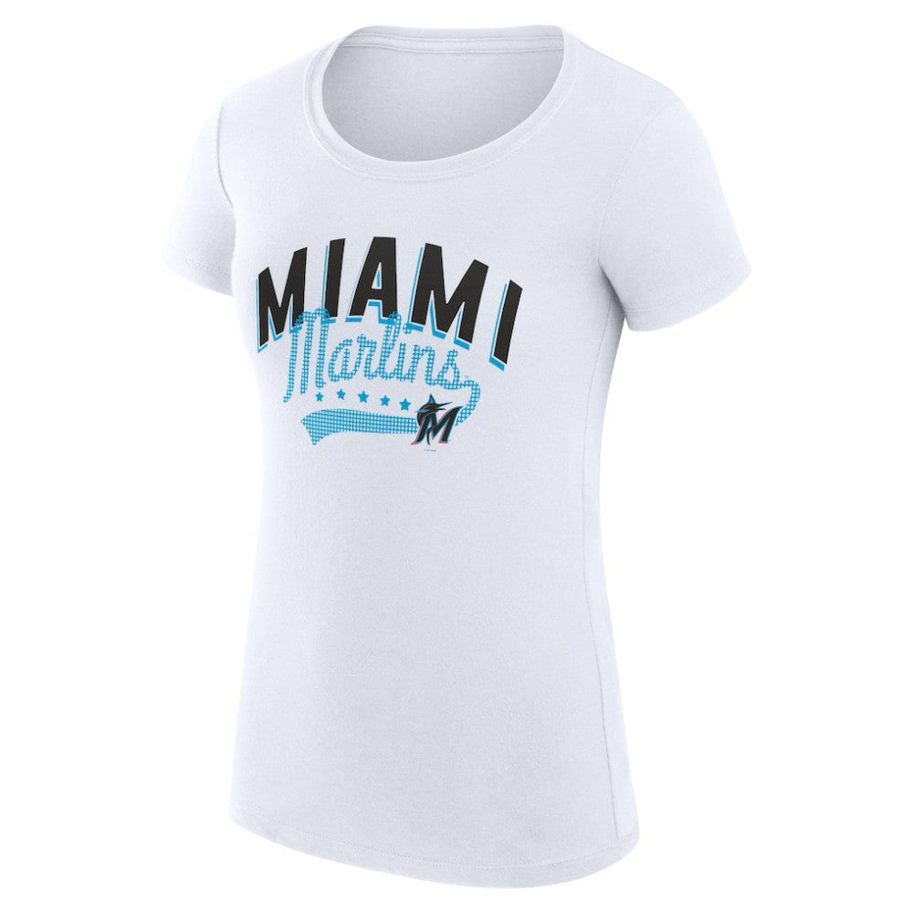 White Miami Marlins G-III 4Her by Carl Banks Women's Super-Slim Fit Lightweight Filigree Team T-Shirt