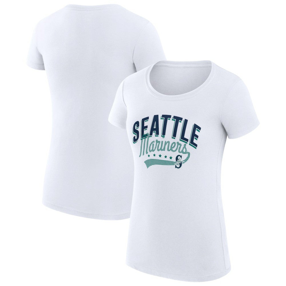 White Seattle Mariners G-III 4Her by Carl Banks Women's Super-Slim Fit Lightweight Filigree Team T-Shirt