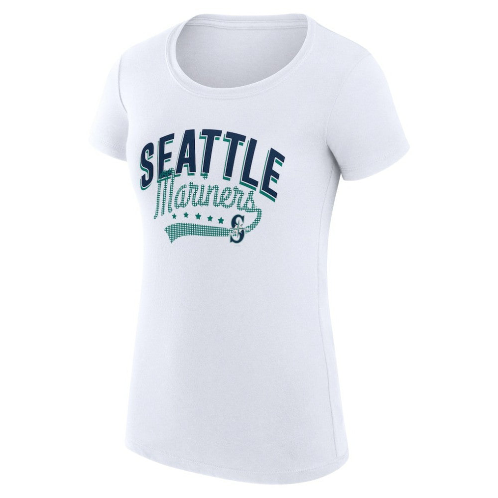 White Seattle Mariners G-III 4Her by Carl Banks Women's Super-Slim Fit Lightweight Filigree Team T-Shirt
