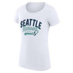 White Seattle Mariners G-III 4Her by Carl Banks Women's Super-Slim Fit Lightweight Filigree Team T-Shirt
