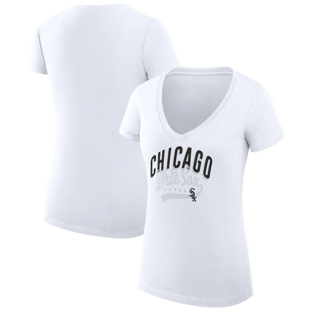 White Chicago White Sox G-III 4Her by Carl Banks Women's Super-Slim Fit Lightweight Filigree Team V-Neck T-Shirt