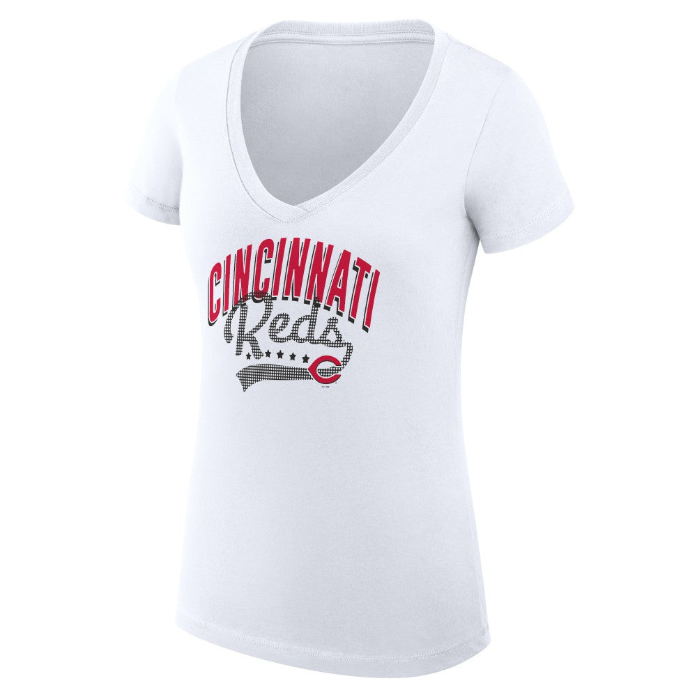 White Cincinnati Reds G-III 4Her by Carl Banks Women's Super-Slim Fit Lightweight Filigree Team V-Neck T-Shirt