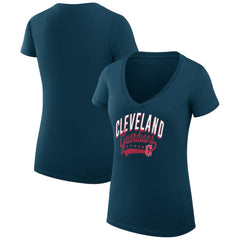 Navy Cleveland Guardians G-III 4Her by Carl Banks Women's Super-Slim Fit Lightweight Filigree Team V-Neck T-Shirt