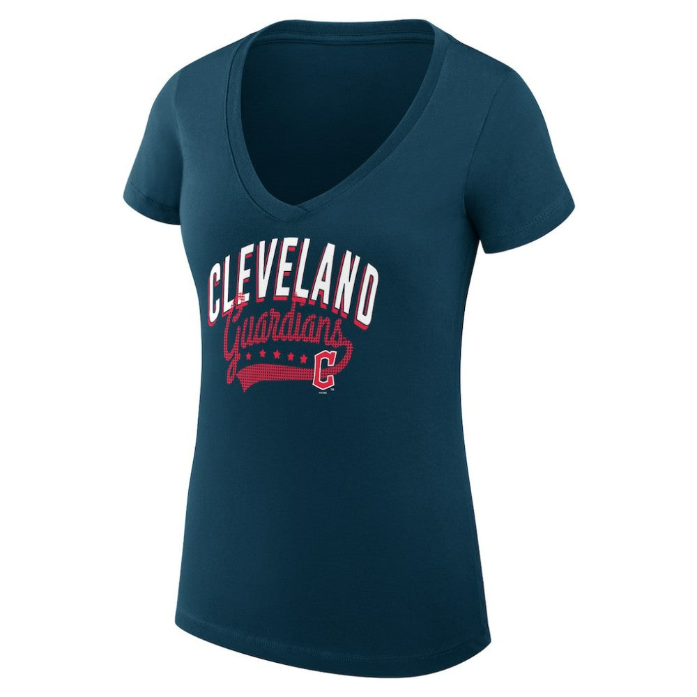 Navy Cleveland Guardians G-III 4Her by Carl Banks Women's Super-Slim Fit Lightweight Filigree Team V-Neck T-Shirt