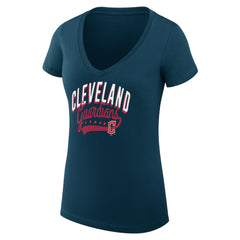 Navy Cleveland Guardians G-III 4Her by Carl Banks Women's Super-Slim Fit Lightweight Filigree Team V-Neck T-Shirt