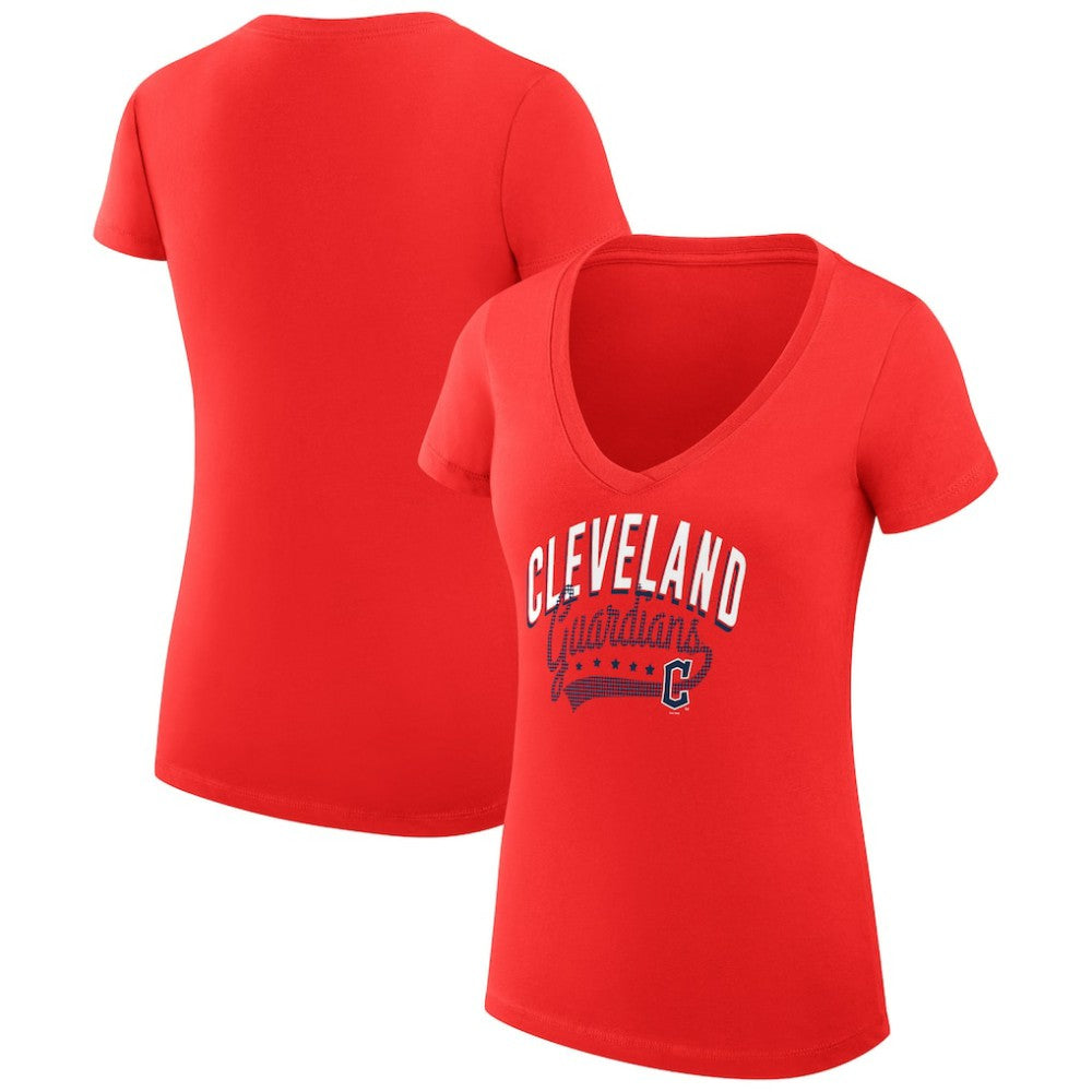 Red Cleveland Guardians G-III 4Her by Carl Banks Women's Super-Slim Fit Lightweight Filigree Team V-Neck T-Shirt