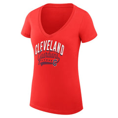 Red Cleveland Guardians G-III 4Her by Carl Banks Women's Super-Slim Fit Lightweight Filigree Team V-Neck T-Shirt