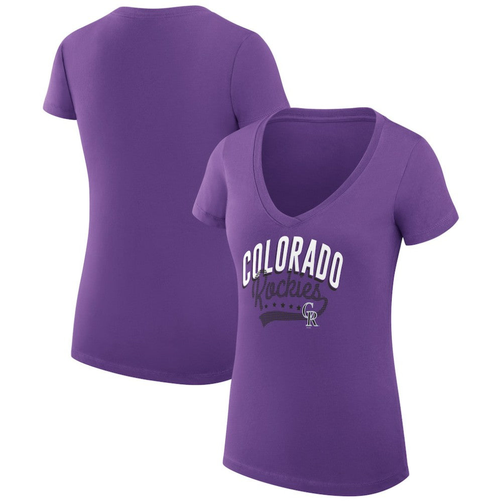 Purple Colorado Rockies G-III 4Her by Carl Banks Women's Super-Slim Fit Lightweight Filigree Team V-Neck T-Shirt