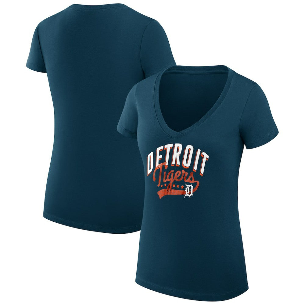 Navy Detroit Tigers G-III 4Her by Carl Banks Women's Super-Slim Fit Lightweight Filigree Team V-Neck T-Shirt
