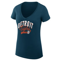 Navy Detroit Tigers G-III 4Her by Carl Banks Women's Super-Slim Fit Lightweight Filigree Team V-Neck T-Shirt