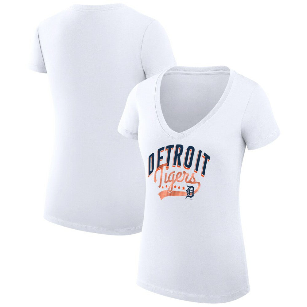 White Detroit Tigers G-III 4Her by Carl Banks Women's Super-Slim Fit Lightweight Filigree Team V-Neck T-Shirt