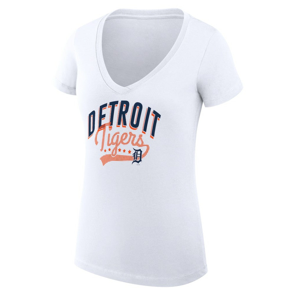 White Detroit Tigers G-III 4Her by Carl Banks Women's Super-Slim Fit Lightweight Filigree Team V-Neck T-Shirt