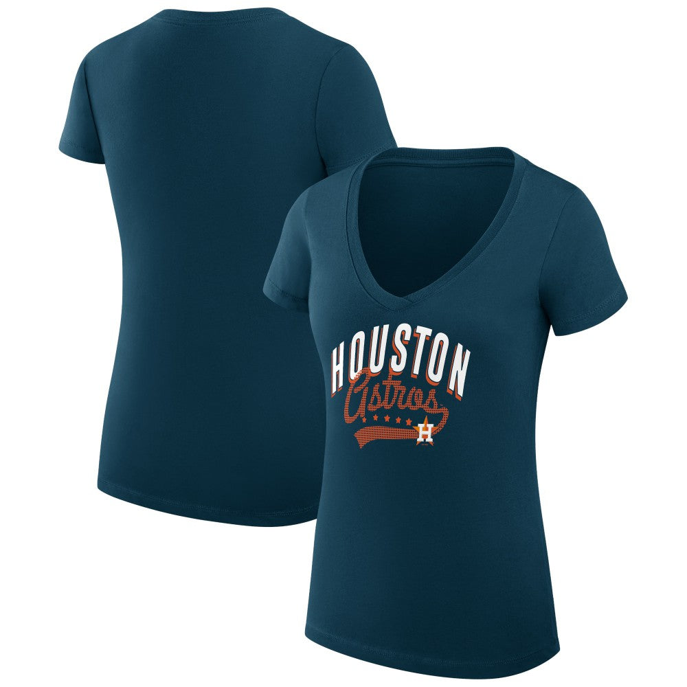 Navy Houston Astros G-III 4Her by Carl Banks Women's Super-Slim Fit Lightweight Filigree Team V-Neck T-Shirt
