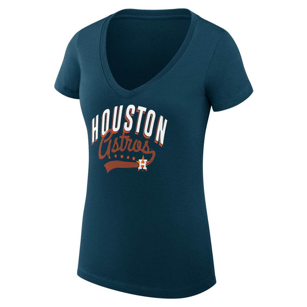 Navy Houston Astros G-III 4Her by Carl Banks Women's Super-Slim Fit Lightweight Filigree Team V-Neck T-Shirt