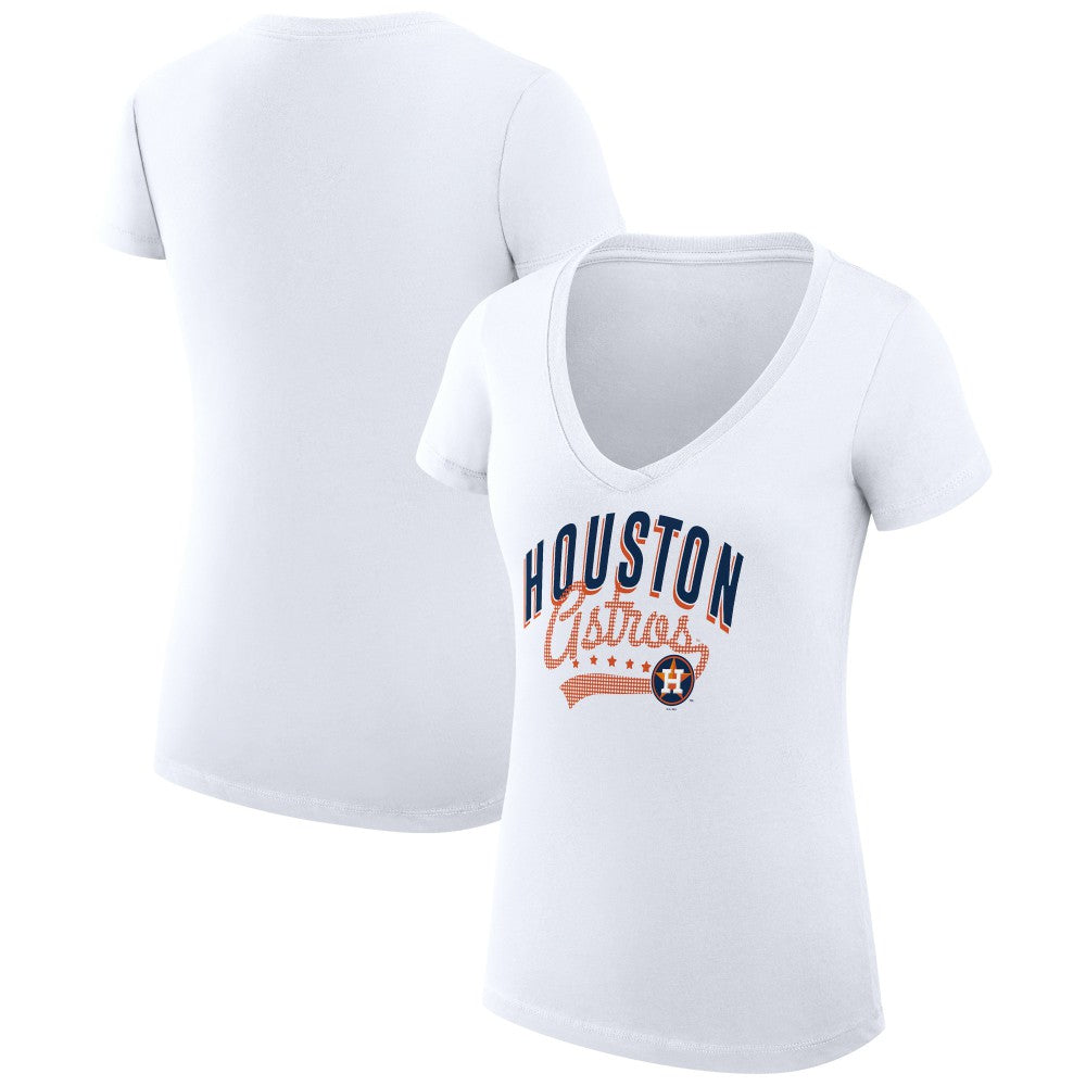 White Houston Astros G-III 4Her by Carl Banks Women's Super-Slim Fit Lightweight Filigree Team V-Neck T-Shirt