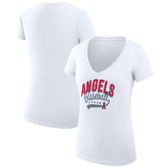 White Los Angeles Angels G-III 4Her by Carl Banks Women's Super-Slim Fit Lightweight Filigree Team V-Neck T-Shirt