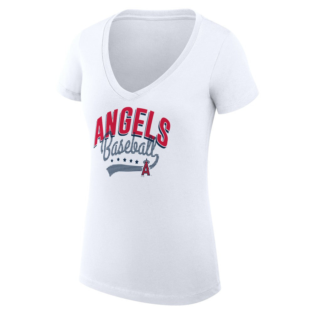 White Los Angeles Angels G-III 4Her by Carl Banks Women's Super-Slim Fit Lightweight Filigree Team V-Neck T-Shirt
