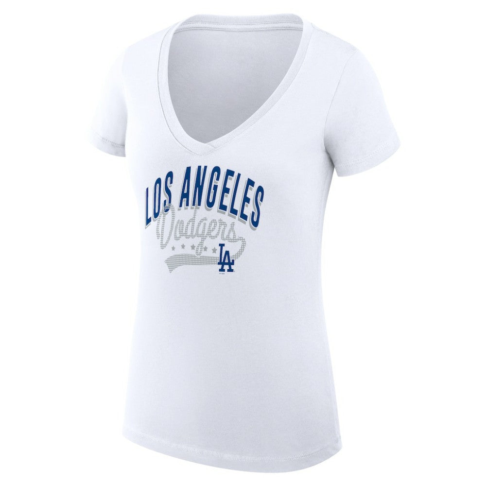 White Los Angeles Dodgers G-III 4Her by Carl Banks Women's Super-Slim Fit Lightweight Filigree Team V-Neck T-Shirt