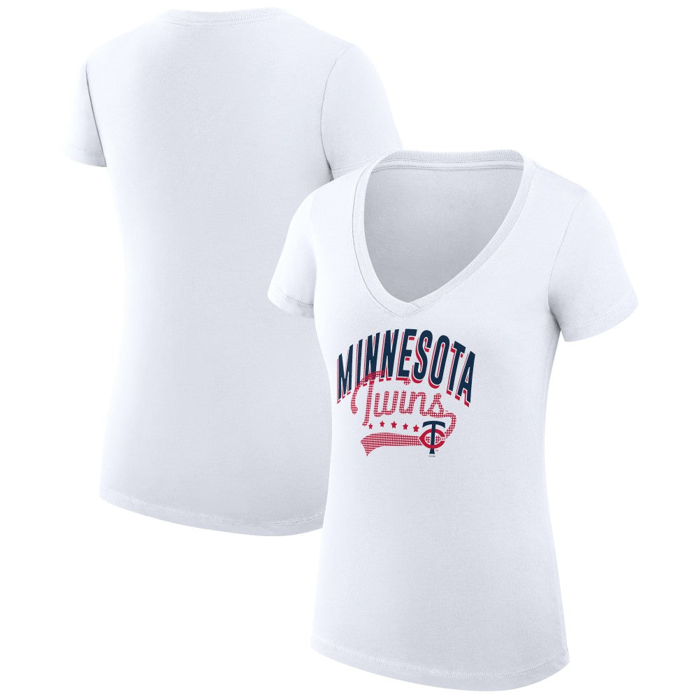 White Minnesota Twins G-III 4Her by Carl Banks Women's Super-Slim Fit Lightweight Filigree Team V-Neck T-Shirt