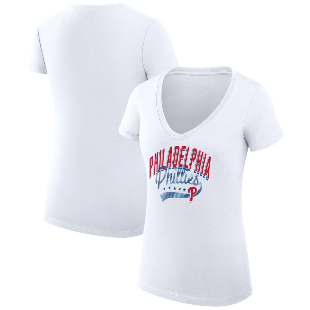 White Philadelphia Phillies G-III 4Her by Carl Banks Women's Super-Slim Fit Lightweight Filigree Team V-Neck T-Shirt