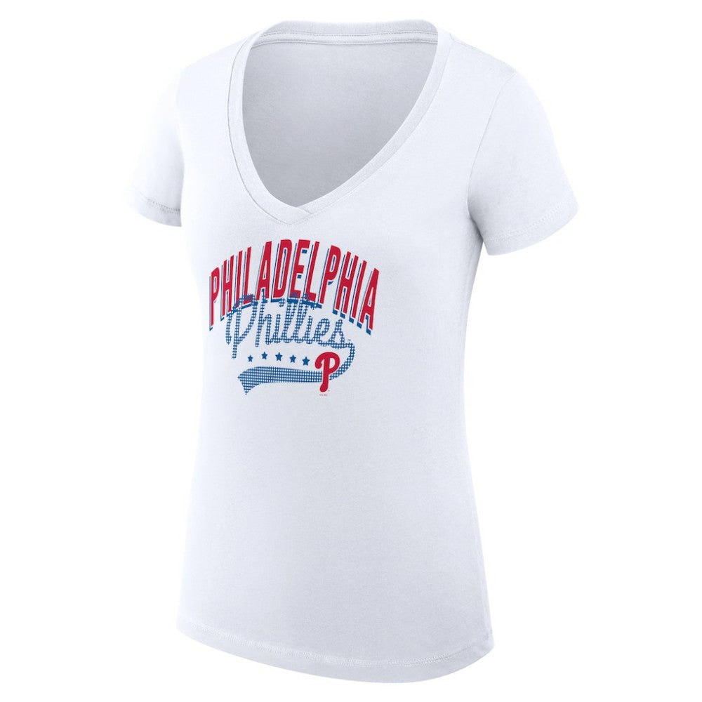 White Philadelphia Phillies G-III 4Her by Carl Banks Women's Super-Slim Fit Lightweight Filigree Team V-Neck T-Shirt