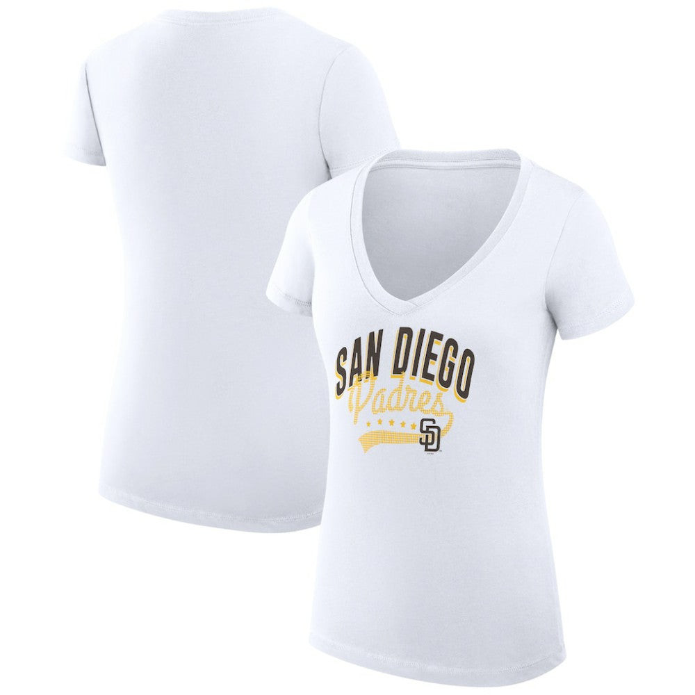 White San Diego Padres G-III 4Her by Carl Banks Women's Super-Slim Fit Lightweight Filigree Team V-Neck T-Shirt
