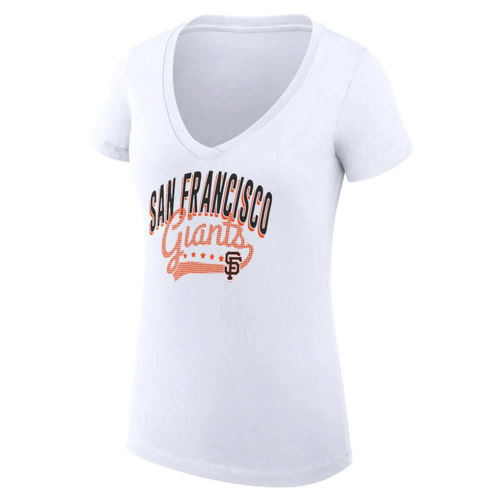 White San Francisco Giants G-III 4Her by Carl Banks Women's Super-Slim Fit Lightweight Filigree Team V-Neck T-Shirt