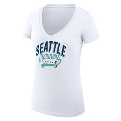 White Seattle Mariners G-III 4Her by Carl Banks Women's Super-Slim Fit Lightweight Filigree Team V-Neck T-Shirt