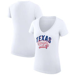 White Texas Rangers G-III 4Her by Carl Banks Women's Super-Slim Fit Lightweight Filigree Team V-Neck T-Shirt
