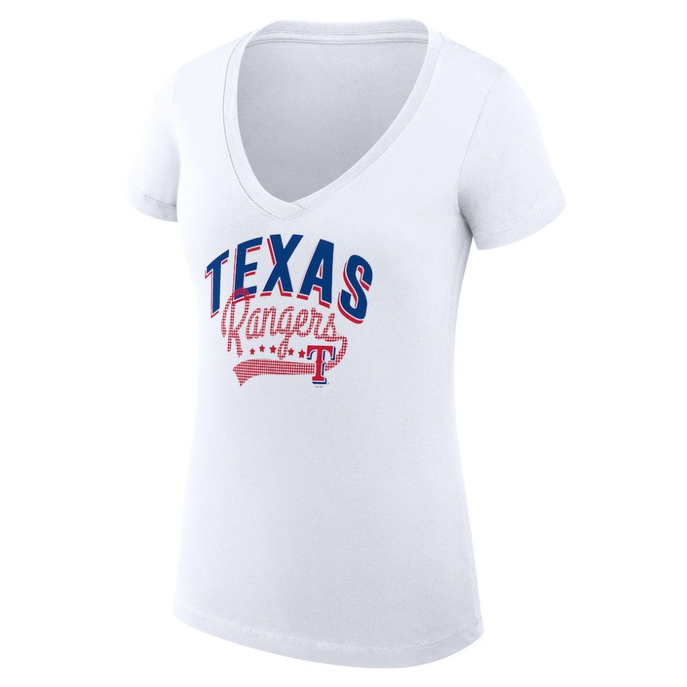 White Texas Rangers G-III 4Her by Carl Banks Women's Super-Slim Fit Lightweight Filigree Team V-Neck T-Shirt