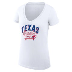 White Texas Rangers G-III 4Her by Carl Banks Women's Super-Slim Fit Lightweight Filigree Team V-Neck T-Shirt