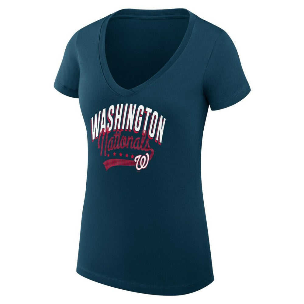 Navy Washington Nationals G-III 4Her by Carl Banks Women's Super-Slim Fit Lightweight Filigree Team V-Neck T-Shirt