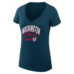 Navy Washington Nationals G-III 4Her by Carl Banks Women's Super-Slim Fit Lightweight Filigree Team V-Neck T-Shirt