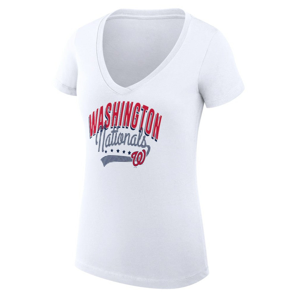 White Washington Nationals G-III 4Her by Carl Banks Women's Super-Slim Fit Lightweight Filigree Team V-Neck T-Shirt