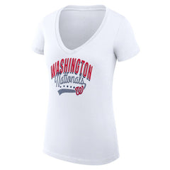 White Washington Nationals G-III 4Her by Carl Banks Women's Super-Slim Fit Lightweight Filigree Team V-Neck T-Shirt