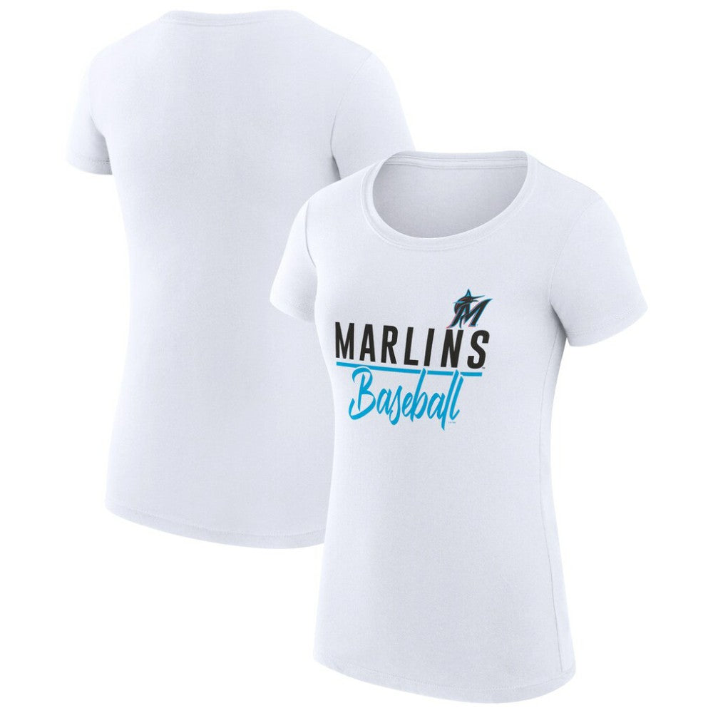 White Miami Marlins G-III 4Her by Carl Banks Women's Super-Slim Fit Lightweight Team Graphic T-Shirt