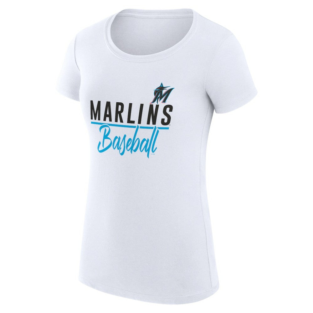 White Miami Marlins G-III 4Her by Carl Banks Women's Super-Slim Fit Lightweight Team Graphic T-Shirt