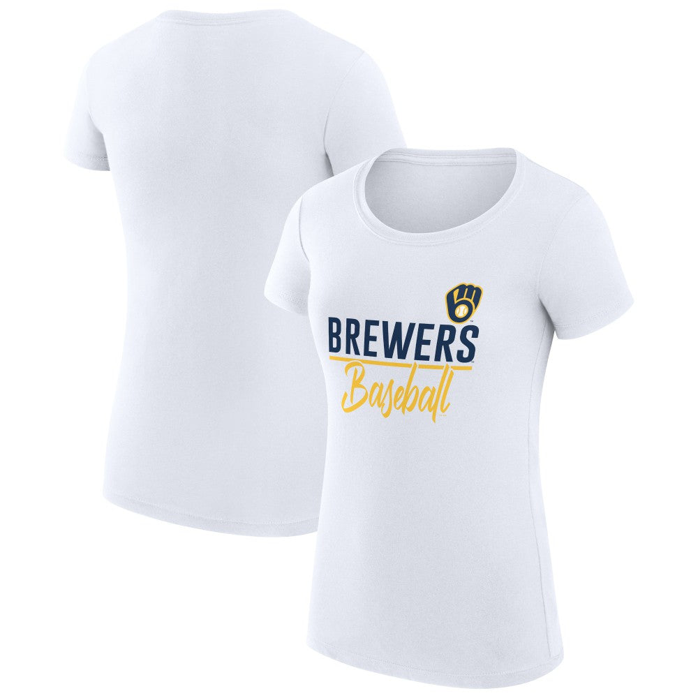 White Milwaukee Brewers G-III 4Her by Carl Banks Women's Super-Slim Fit Lightweight Team Graphic T-Shirt