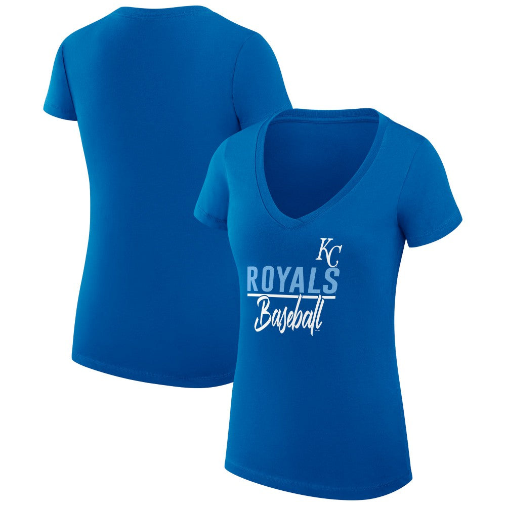 Royal Kansas City Royals G-III 4Her by Carl Banks Women's Super-Slim Fit Lightweight Team Graphic V-Neck T-Shirt