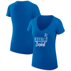 Royal Kansas City Royals G-III 4Her by Carl Banks Women's Super-Slim Fit Lightweight Team Graphic V-Neck T-Shirt