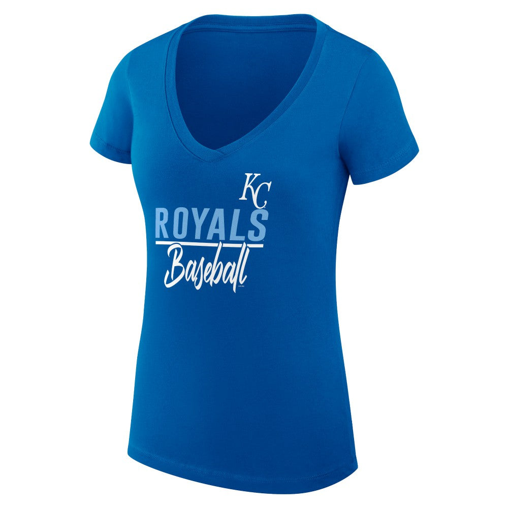 Royal Kansas City Royals G-III 4Her by Carl Banks Women's Super-Slim Fit Lightweight Team Graphic V-Neck T-Shirt