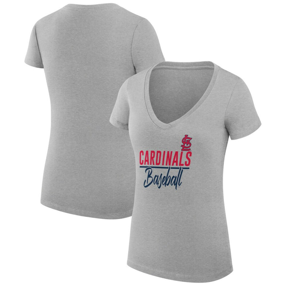 Heather Gray St. Louis Cardinals G-III 4Her by Carl Banks Women's Super-Slim Fit Lightweight Team Graphic V-Neck T-Shirt