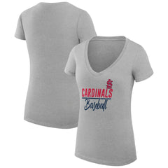Heather Gray St. Louis Cardinals G-III 4Her by Carl Banks Women's Super-Slim Fit Lightweight Team Graphic V-Neck T-Shirt