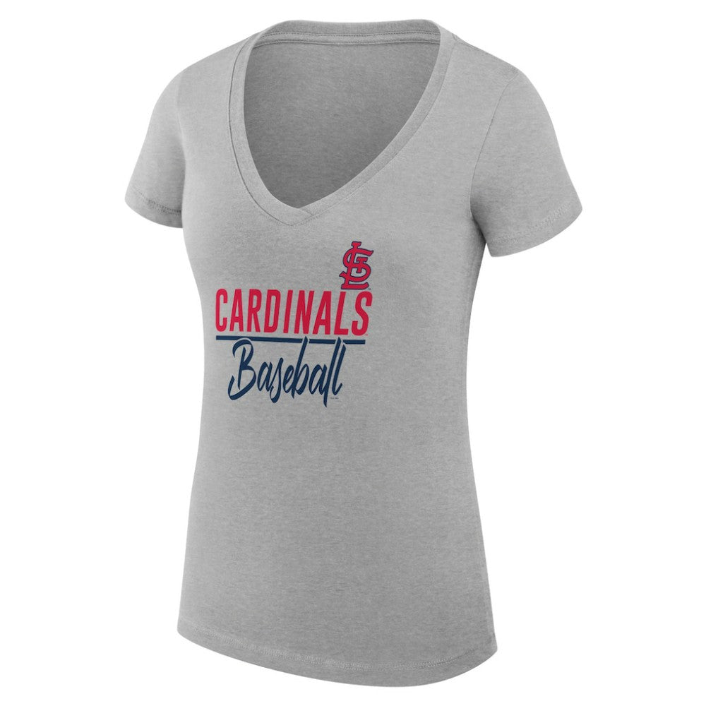 Heather Gray St. Louis Cardinals G-III 4Her by Carl Banks Women's Super-Slim Fit Lightweight Team Graphic V-Neck T-Shirt