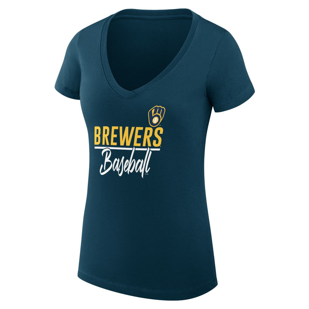 Navy Milwaukee Brewers G-III 4Her by Carl Banks Women's Super-Slim Fit Lightweight Team Graphic V-Neck T-Shirt