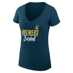 Navy Milwaukee Brewers G-III 4Her by Carl Banks Women's Super-Slim Fit Lightweight Team Graphic V-Neck T-Shirt