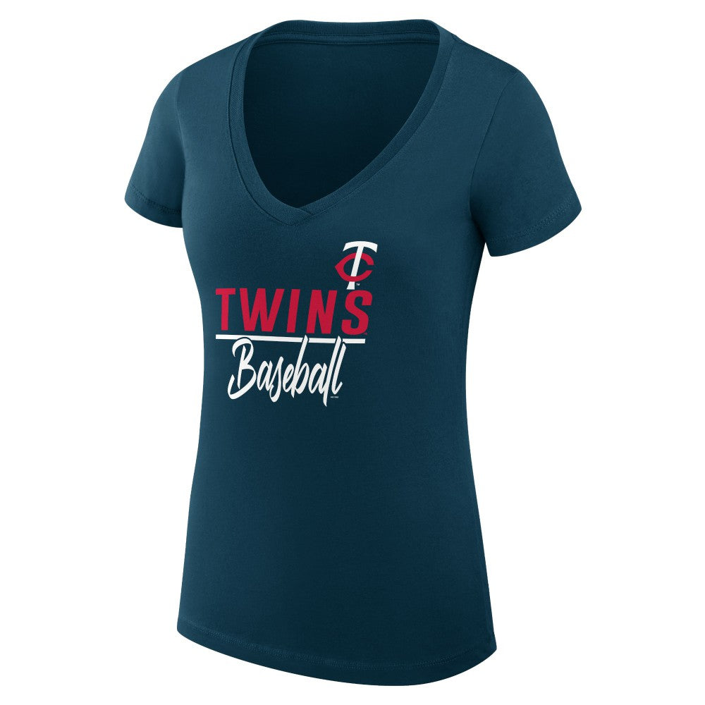 Navy Minnesota Twins G-III 4Her by Carl Banks Women's Super-Slim Fit Lightweight Team Graphic V-Neck T-Shirt